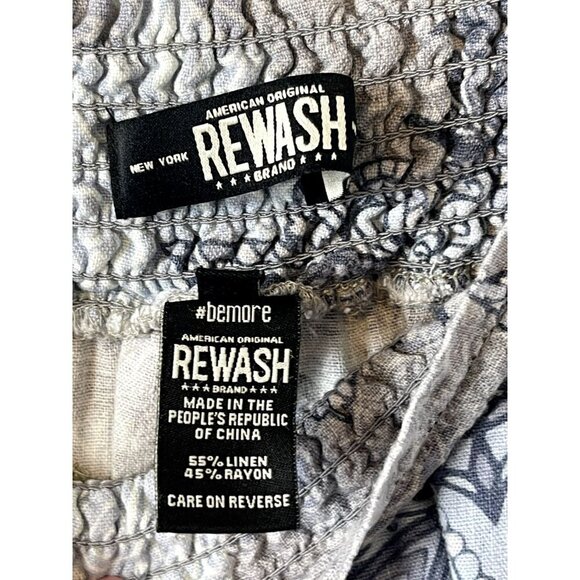 Rewash Wide Leg Smocked Waist Pants S Linen Blend Blues Boho Raw hem pockets - Picture 3 of 7